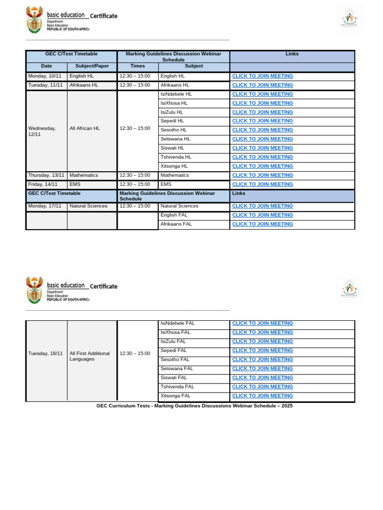 GEC Curriculum Test Schedule 2025 | PDF | Linguistics | Languages