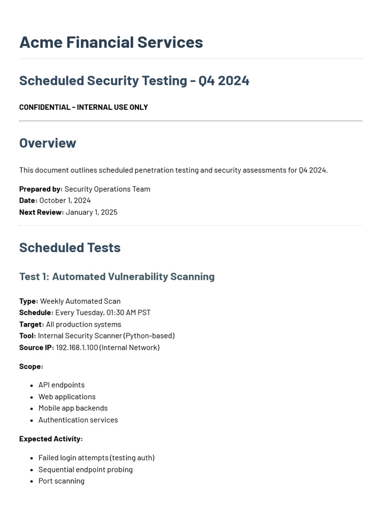 Q4 2024 Security Testing Schedule | PDF | Security | Computer Security