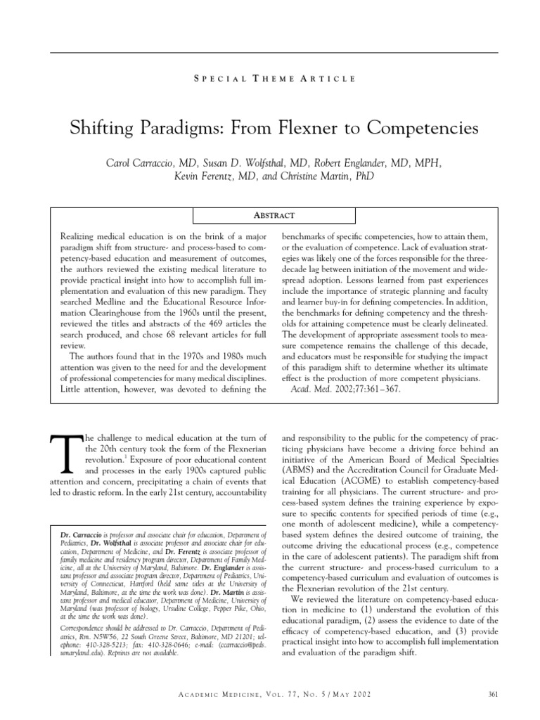XXXX - Shifting Paradigms From Flexner To Competencies | PDF ...