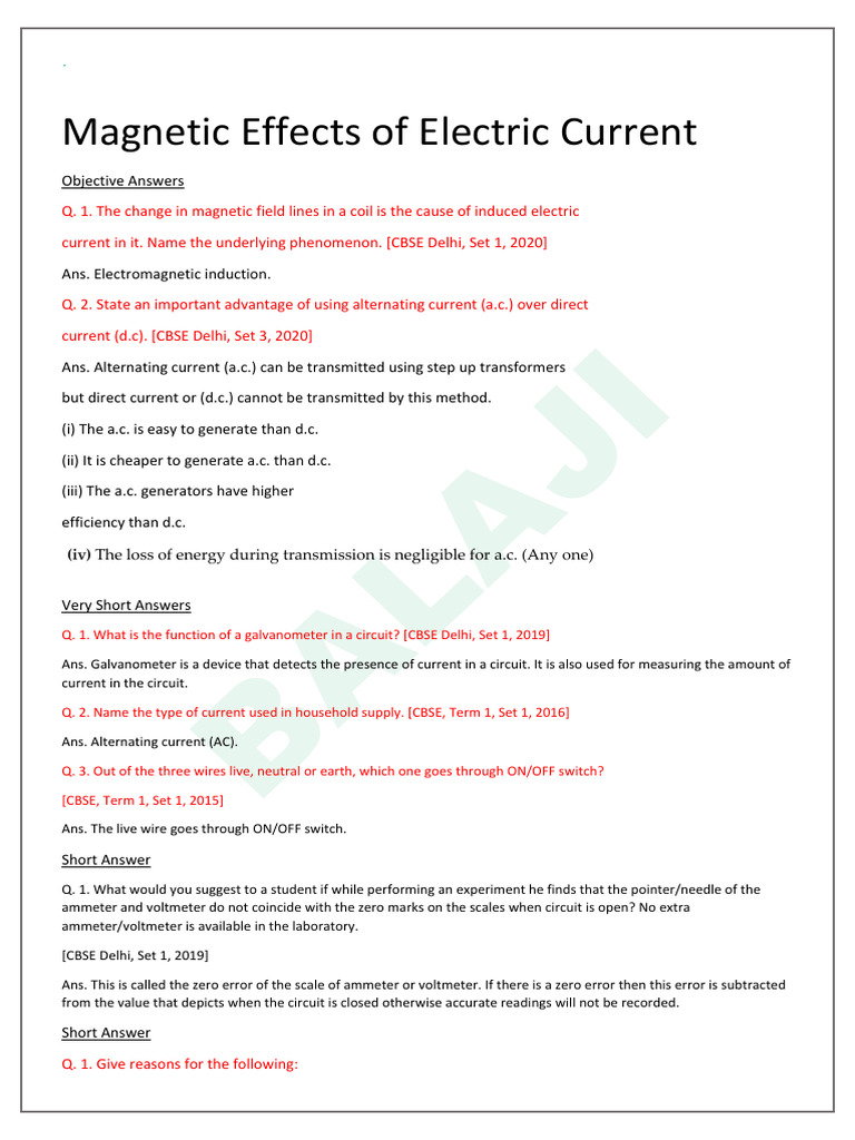 Magnetic Effects Pyq | PDF | Alternating Current | Magnetic Field