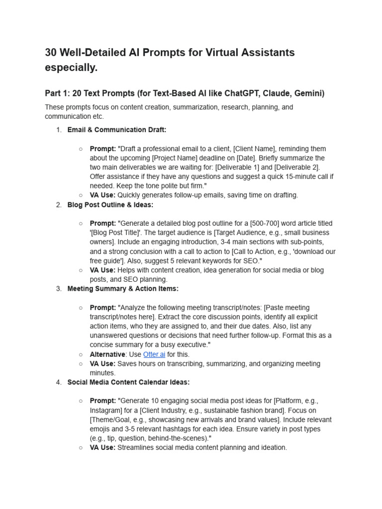 AI Prompts For Virtual Assistants - Maximize Efficiency | PDF | Icon ...