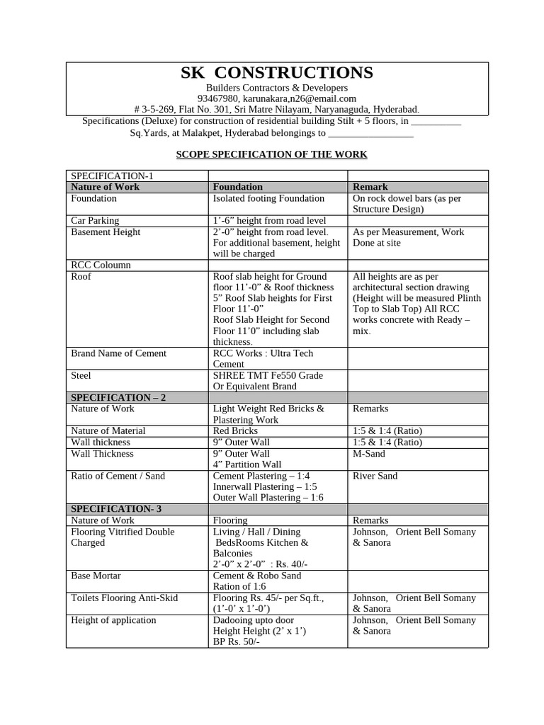 Residential Building Construction Specs | PDF | Sink | Wall