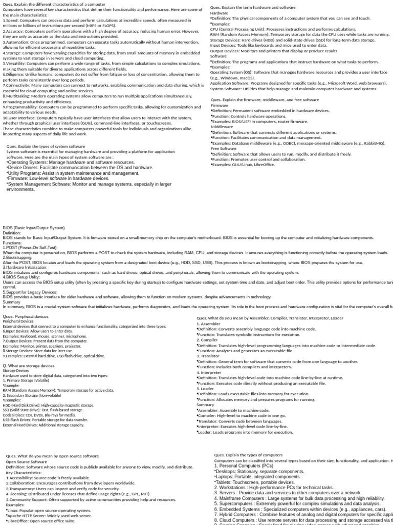 Fcs Mid-Sem Imp. Ques | PDF | Computer Data Storage | Bios