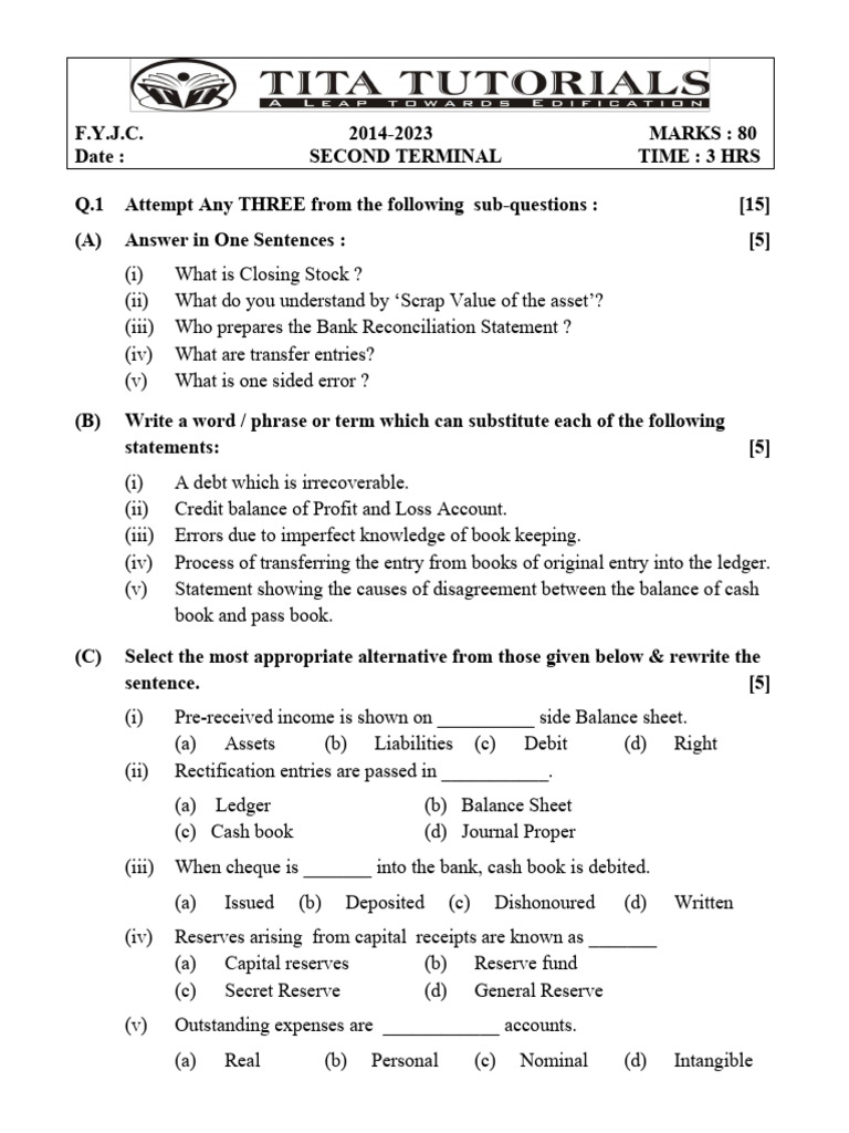 Revision Sheet - Final Exam N.M. Papers 2014-2023 | PDF | Debits And ...