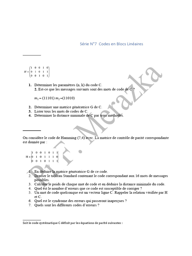 Codes en Blocs Linéaires et Parité | PDF | Code (information ...