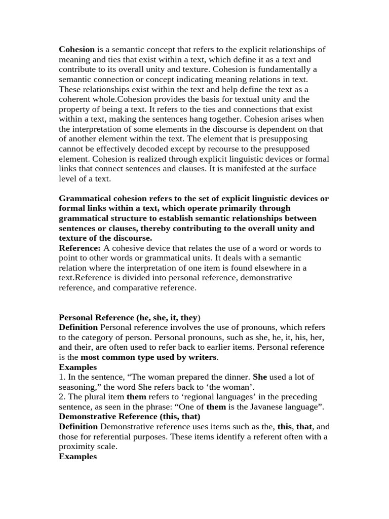 Understanding Textual Cohesion and Reference | PDF | Pronoun | Word