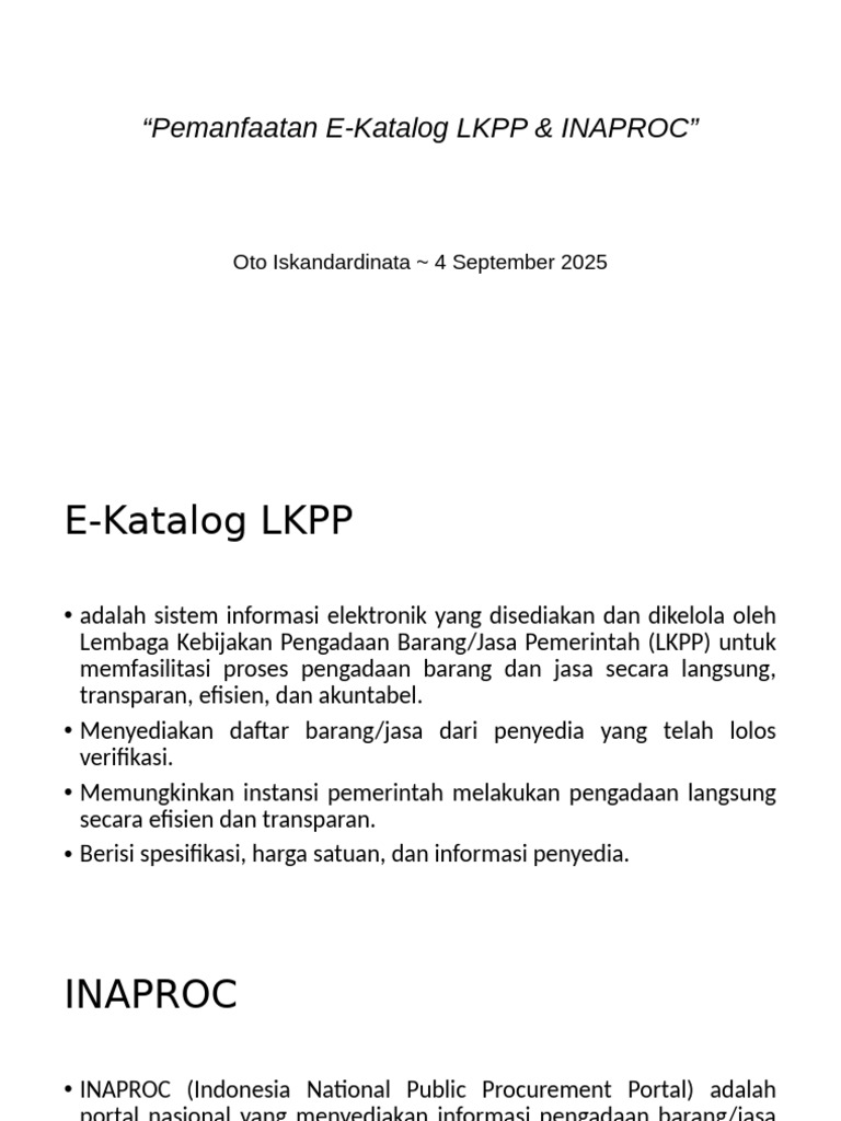 E-Katalog dan INAPROC: Solusi Pengadaan Efisien | PDF