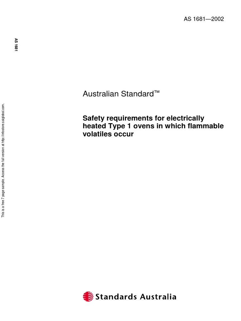 As 16812002 Safety Requirements For Electrically Heated Type 1 Ovens in Which Flammable