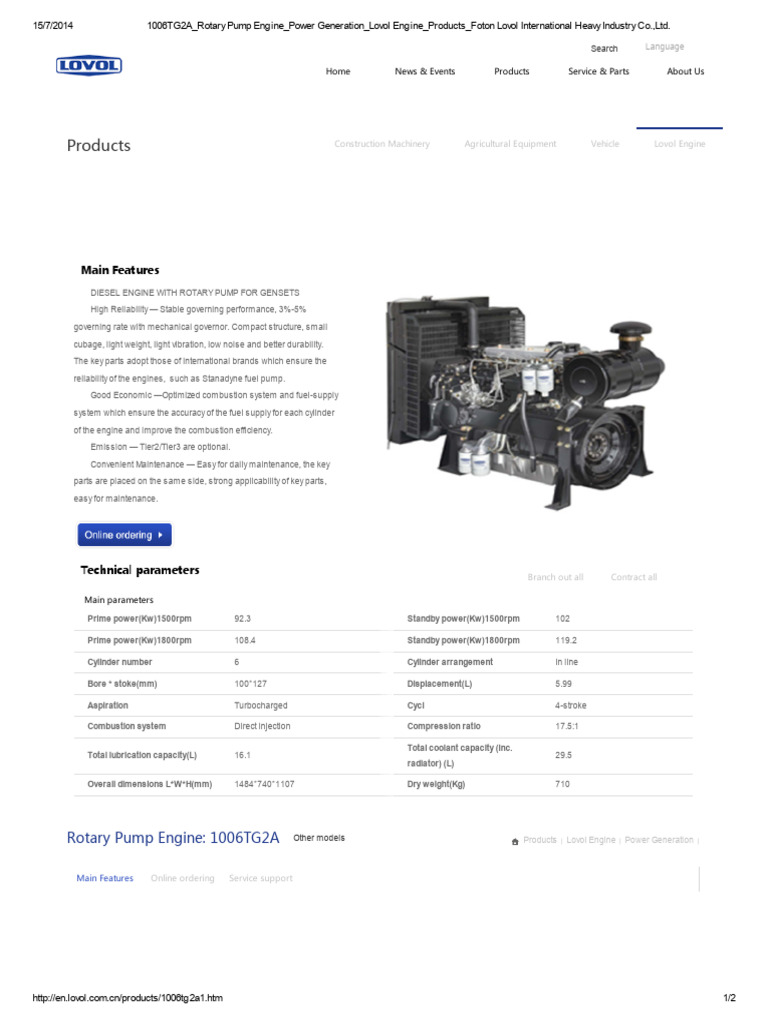 Lovol 1006TG2A Rotary Pump Engine | PDF | Engines | Diesel Engine