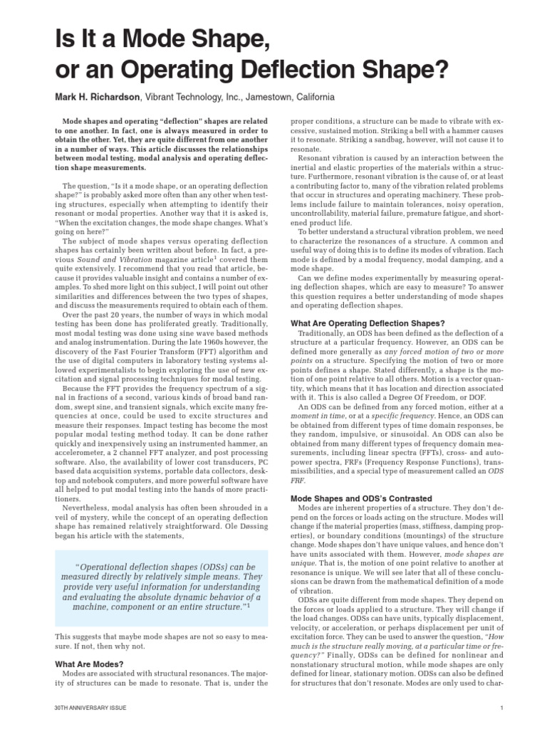 Mode Shapes vs. Operating Deflection Shapes | PDF | Eigenvalues And ...