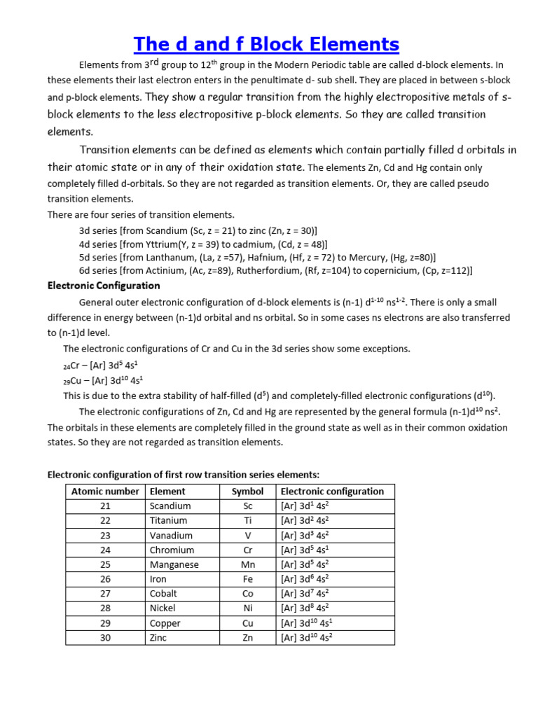 Overview of d-Block Transition Elements | PDF | Actinide | Lanthanide
