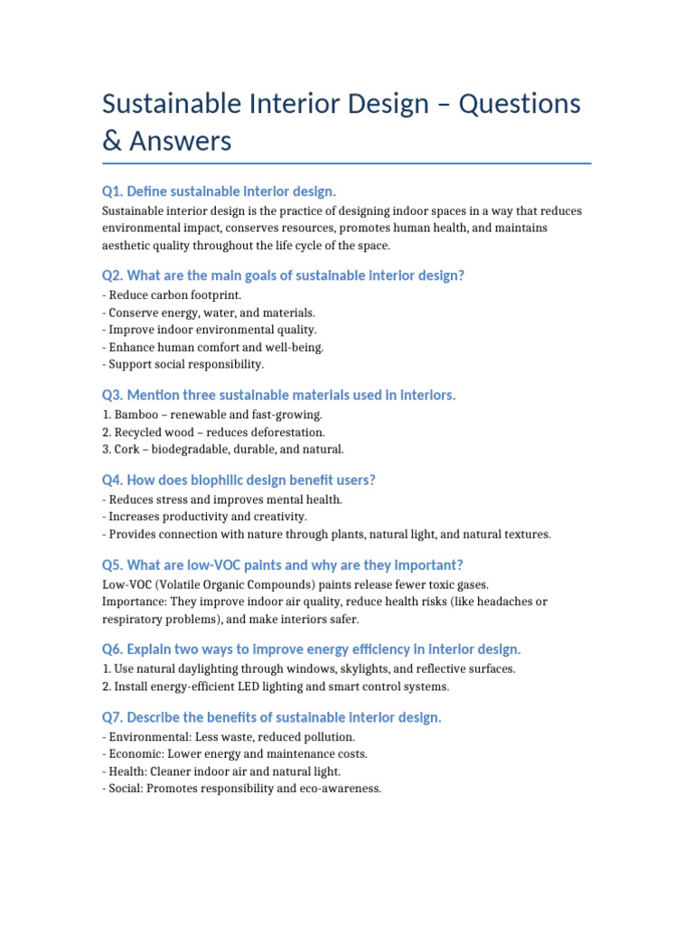 Sustainable Interior Design QA | PDF | Sustainability | Efficient ...