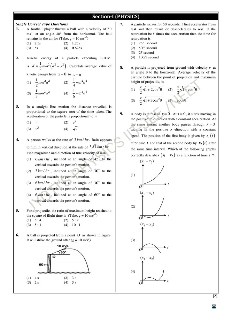 Practice Test 01 JEE 1D & 2D | PDF