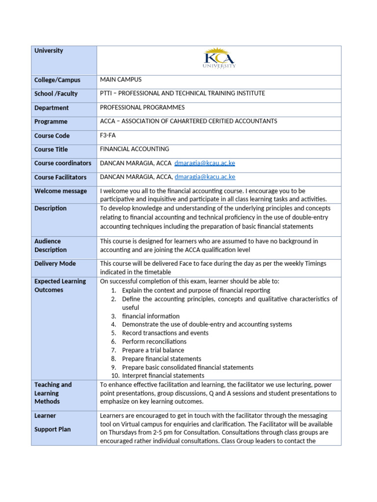 ACCA Financial Accounting Course Overview | PDF | Balance Sheet ...