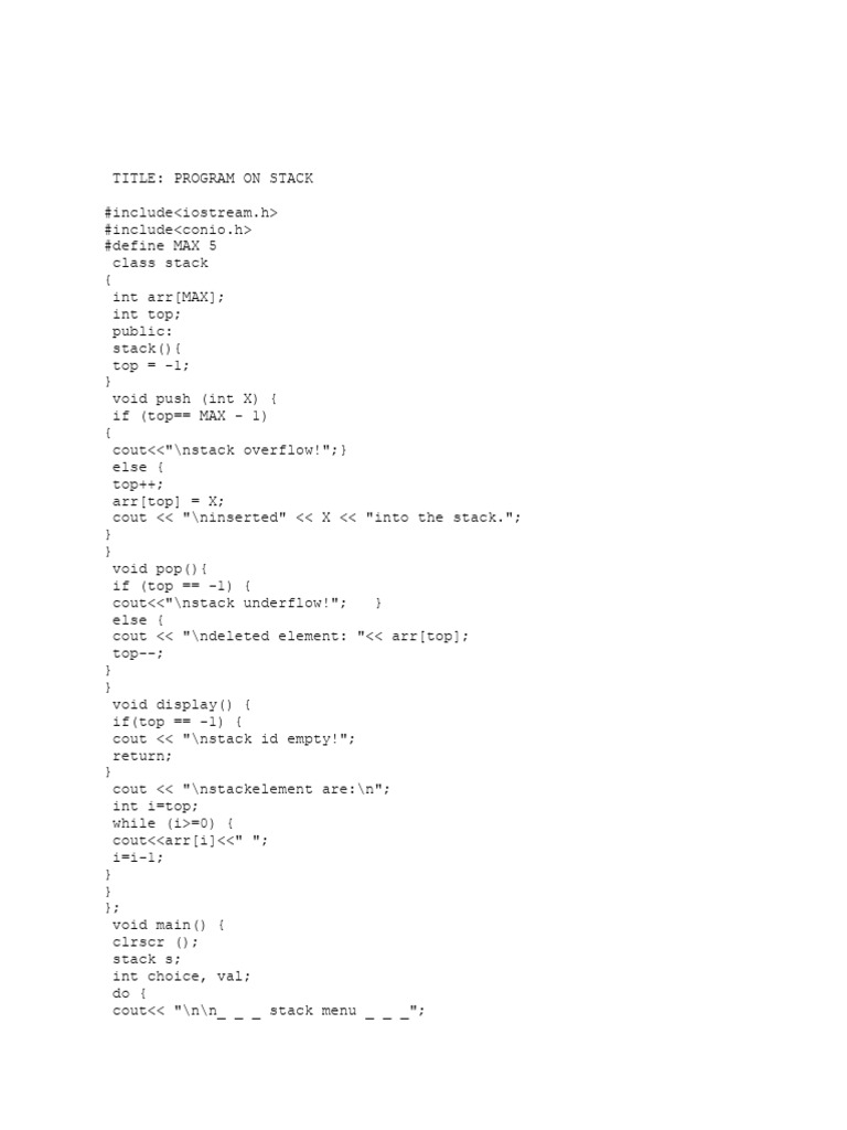 C++ Stack Implementation Example | PDF
