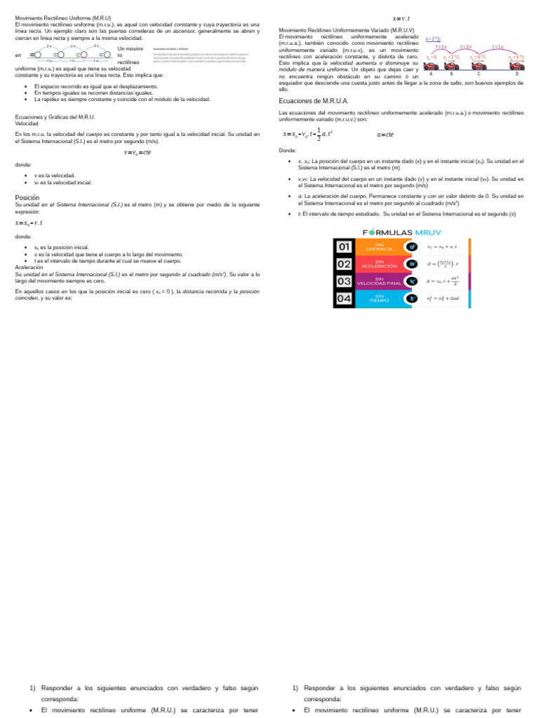 M.R.U y M.R.U.V | PDF | Velocidad | Aceleración