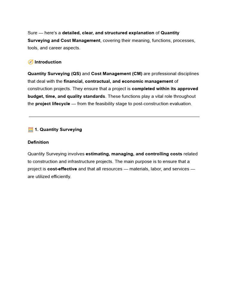 Quantity Survery and Cost MGMT | PDF | Business