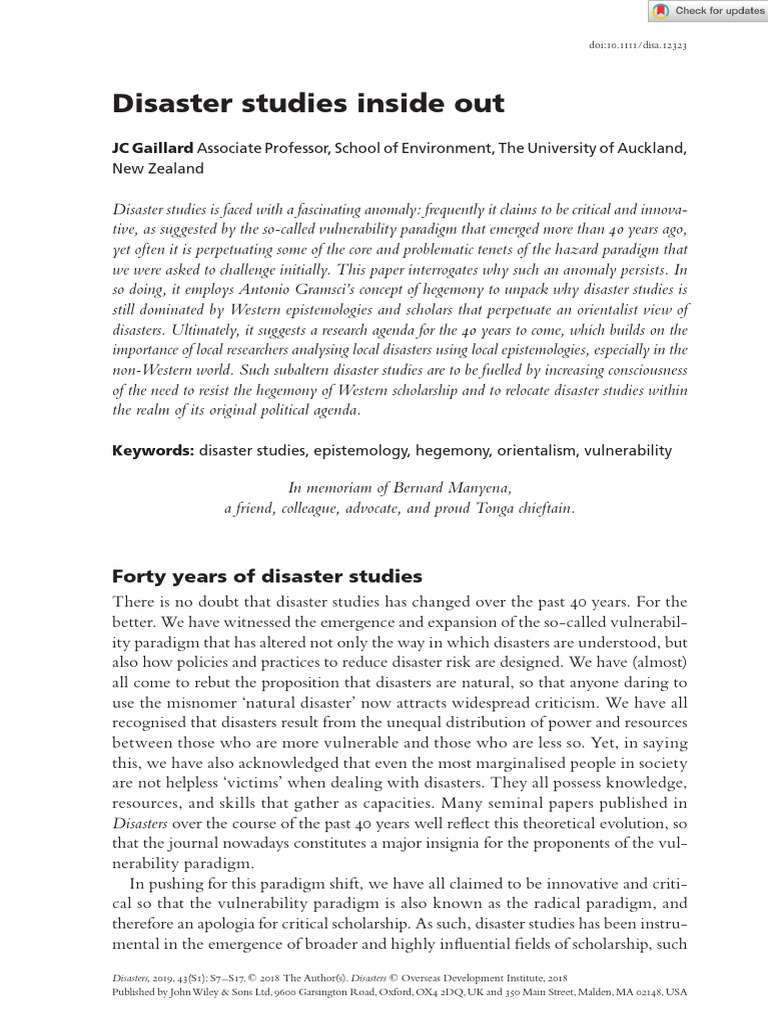 Rethinking Disaster Studies Paradigms | PDF | Open Access | Knowledge