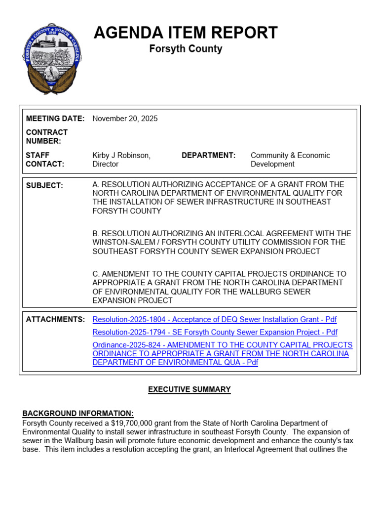 Forsyth County Sewer Grant Agenda 2025 | PDF | Clean Water Act ...