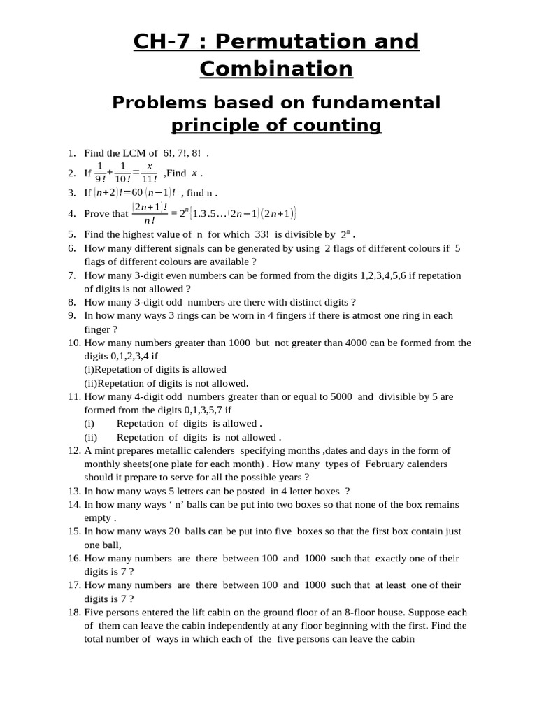 CH 7 - Fundamental Principle of Counting (Assignment) | PDF | Chess ...