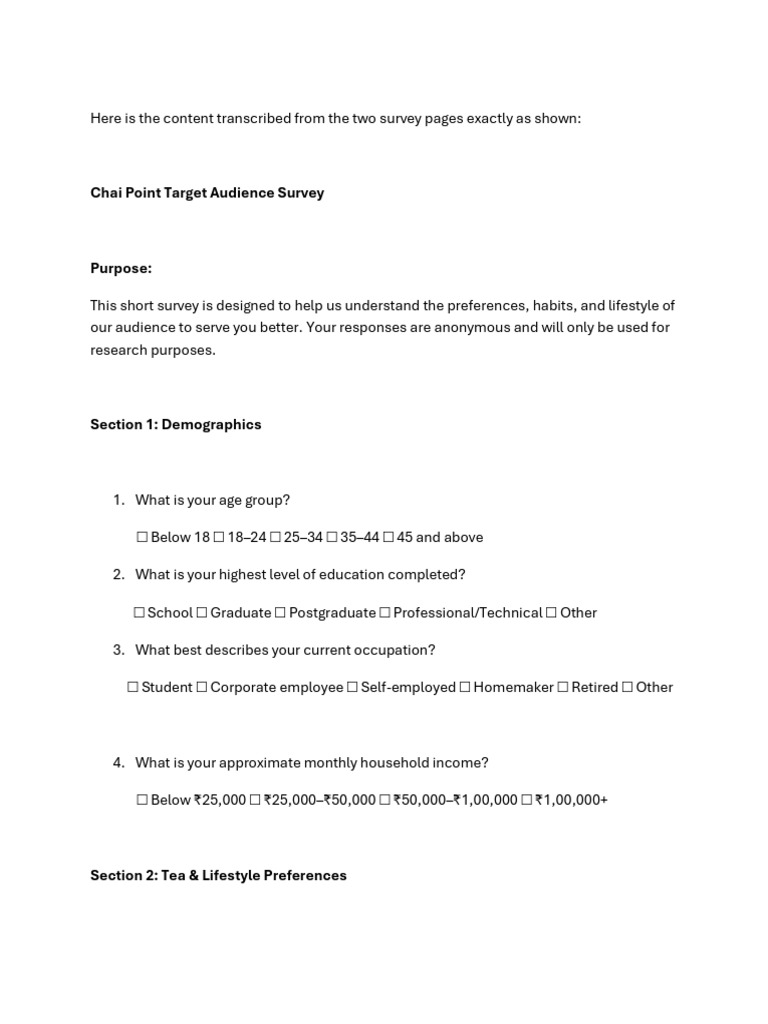 Chai Point Audience Survey Insights | PDF