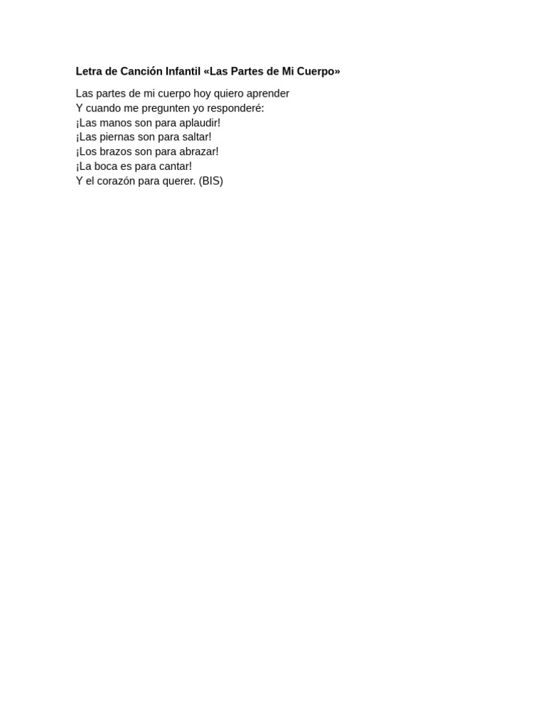 Letra de Canción Infantil | PDF