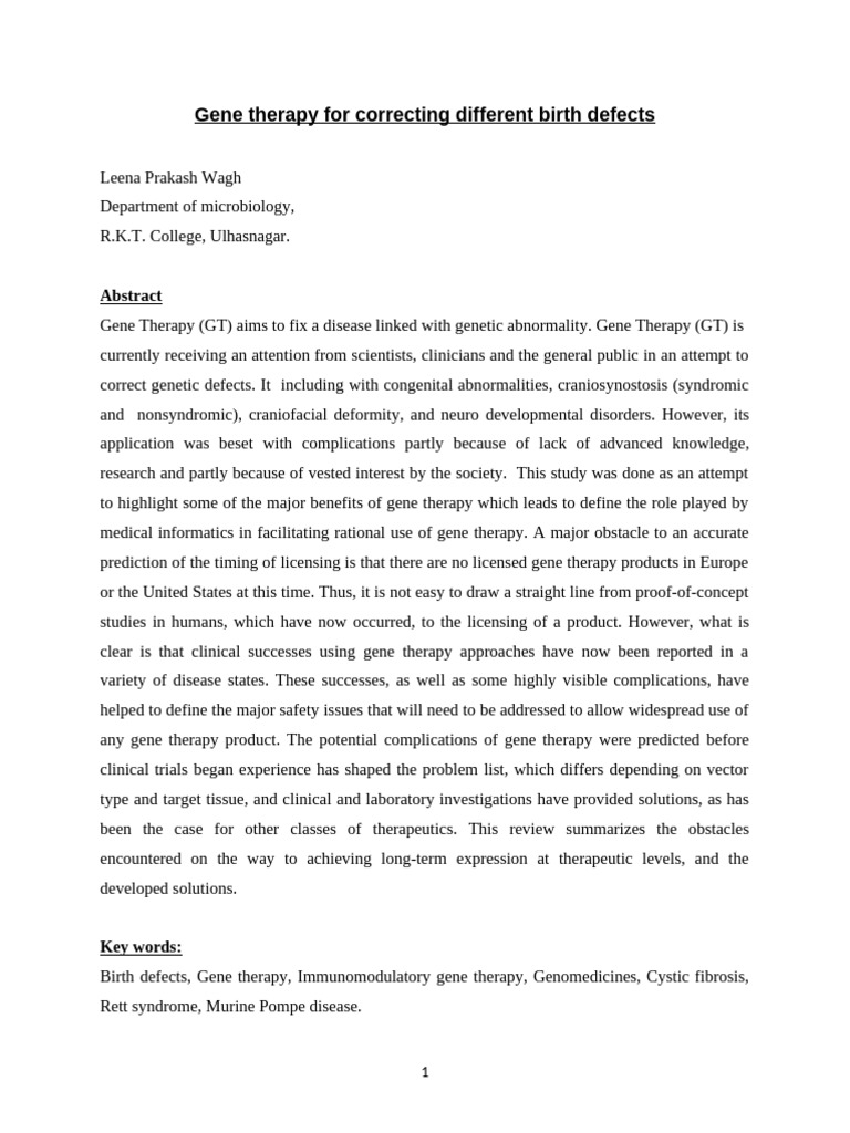The Review On Gene Therapy To Correct Disorder of Genome | PDF | Gene ...