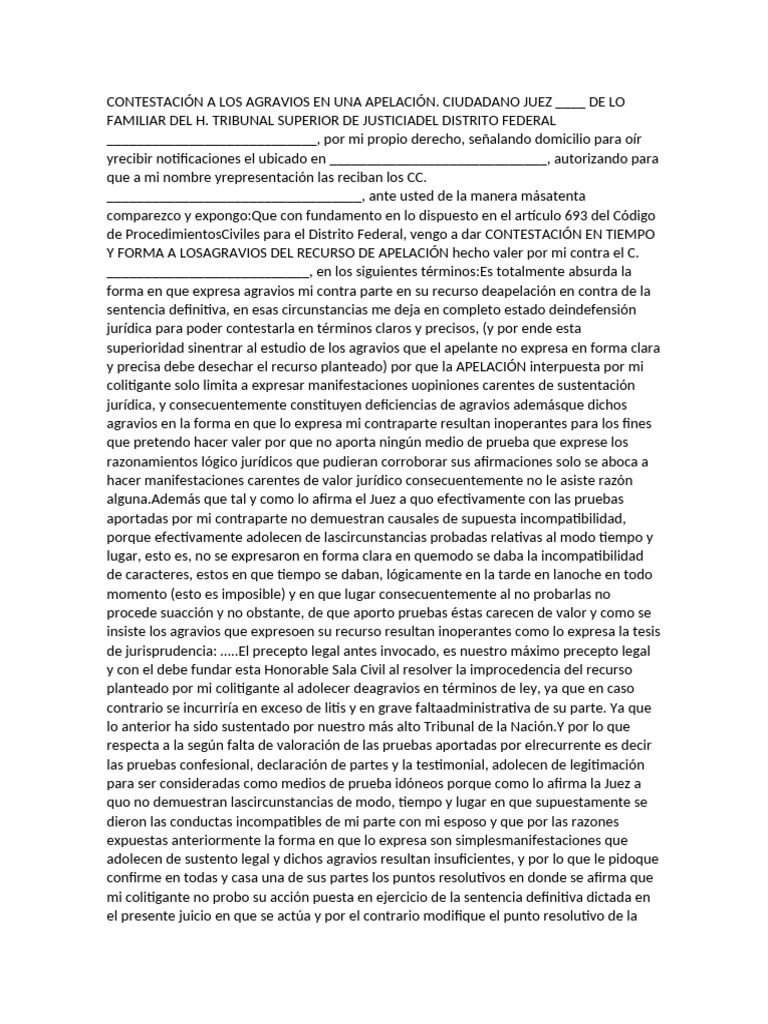 Contestación A Los Agravios en Una Apelación | PDF | Apelación ...