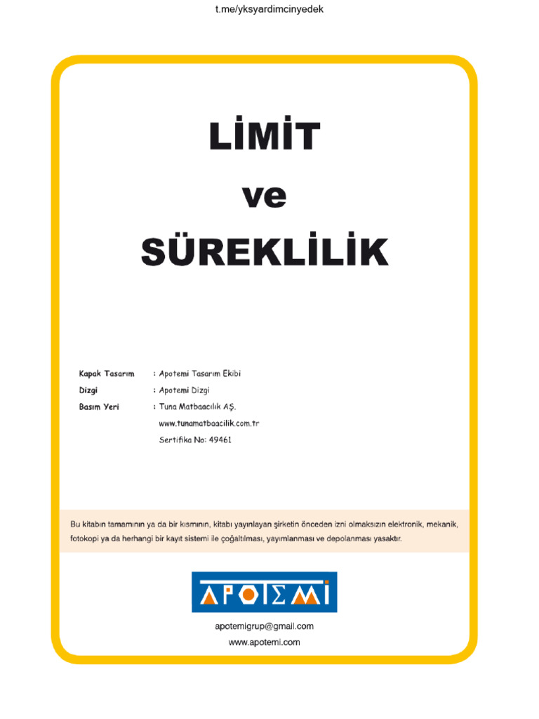 Apotemi - AYT Matematik - Limit Ve Süreklilik Fasikülü | PDF