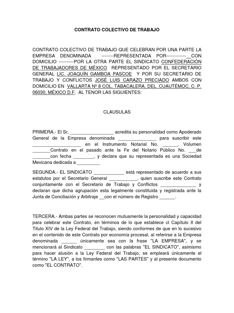 Contrato Colectivo de Trabajo | PDF | Derecho laboral | Sindicato