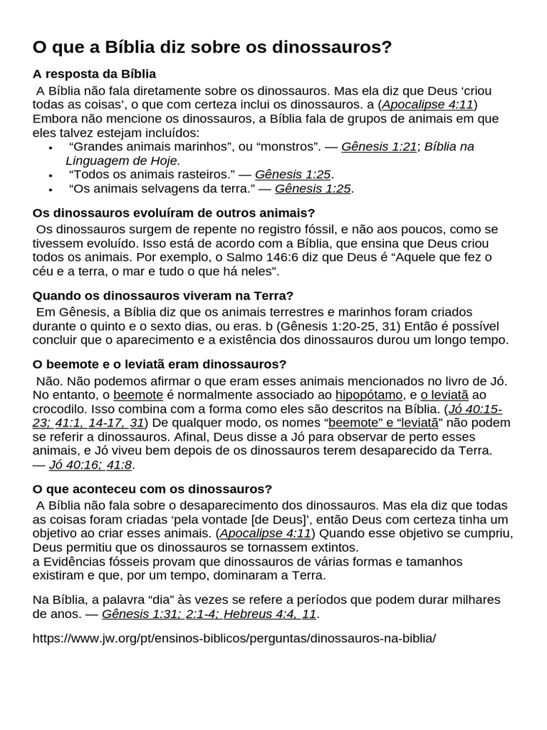 Dinossauros na Bíblia: O que diz? | PDF