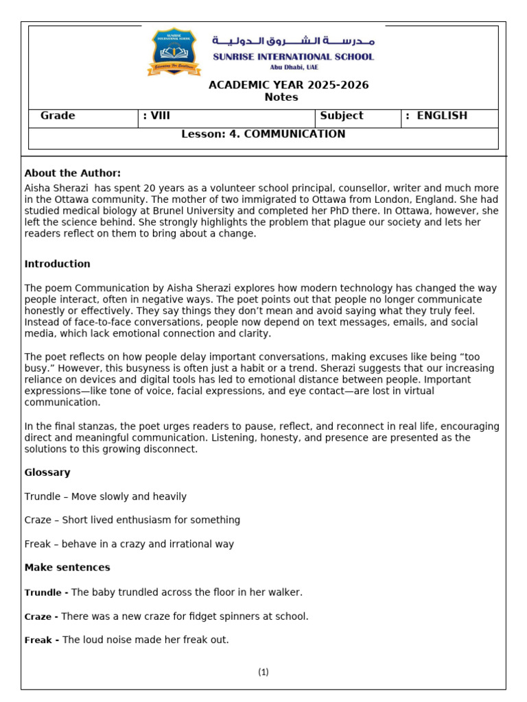Communication Note Grae 8 | PDF | Communication | Psychological Concepts
