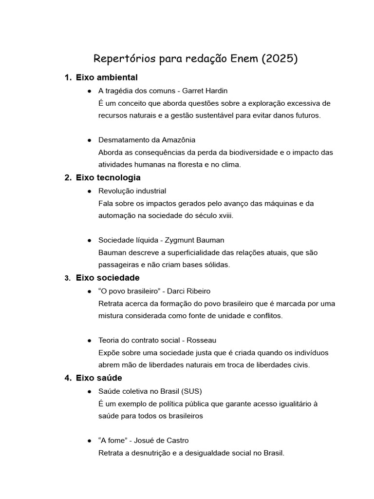 Repertórios Enem 2025: Temas e Eixos | PDF