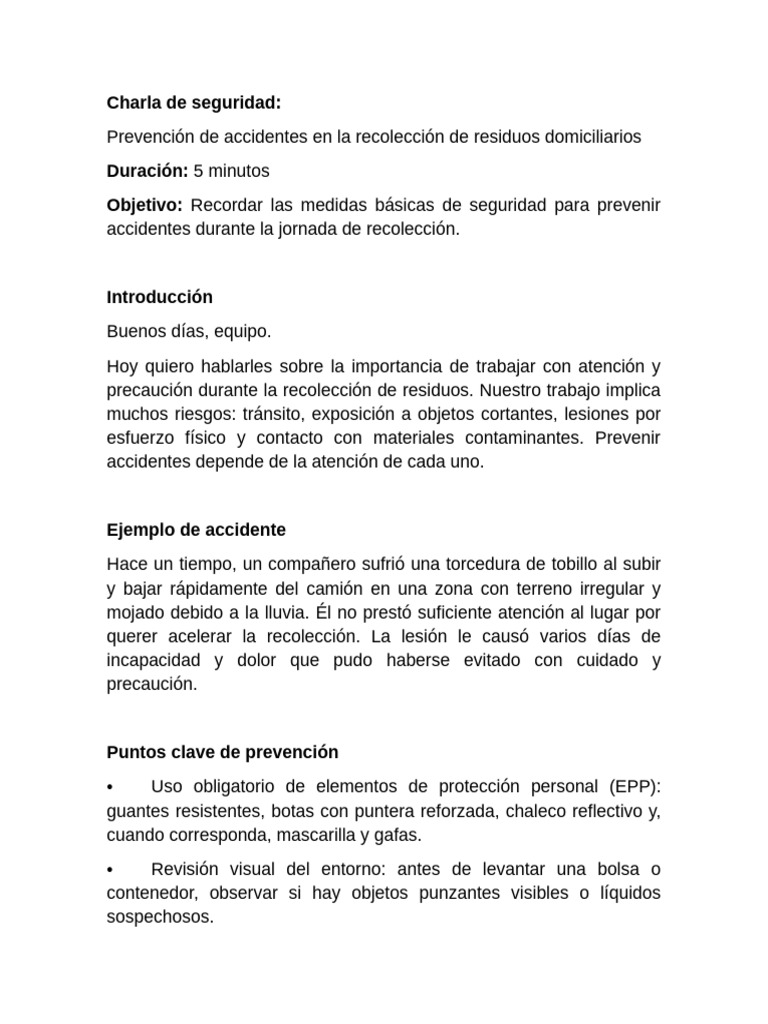 Seguridad en recolección de residuos | PDF