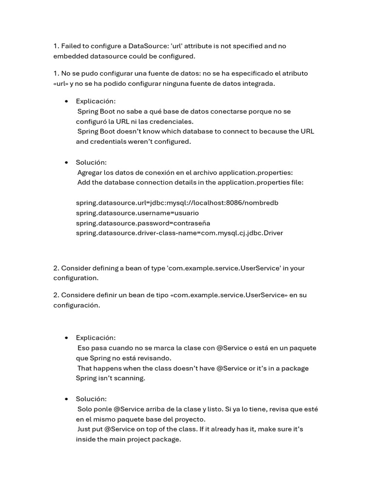 Errores comunes en Spring Boot y soluciones | PDF | Bases de datos ...
