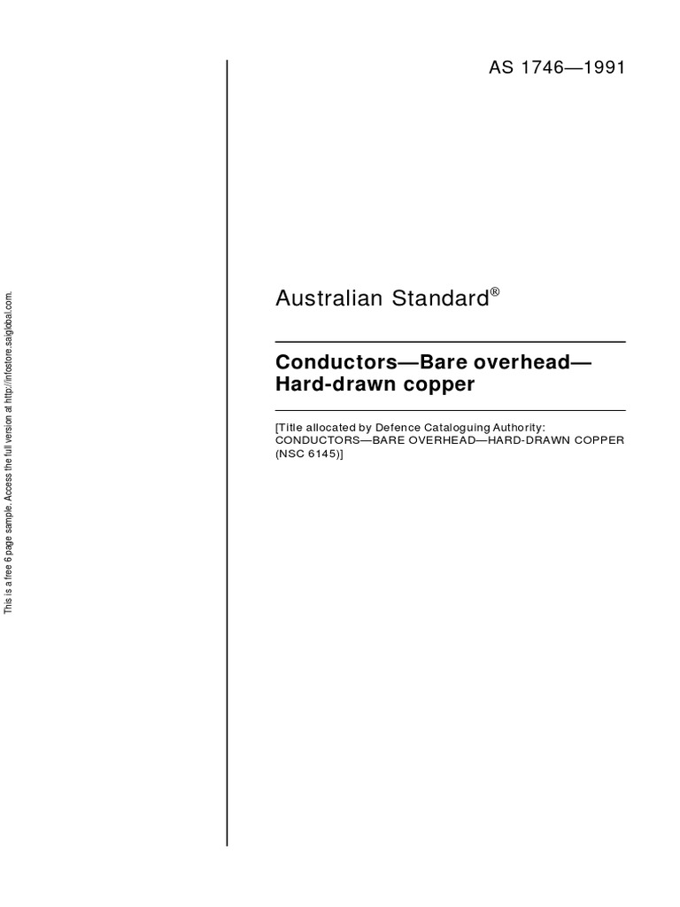 As 1746-1991 Conductors - Bare Overhead - Hard-Drawn Copper | PDF ...