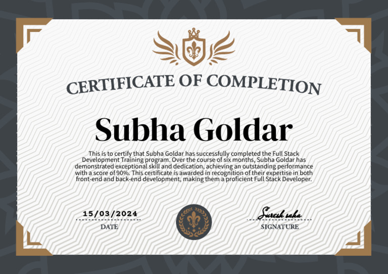 Full Stack Developer Certification Awarded | PDF