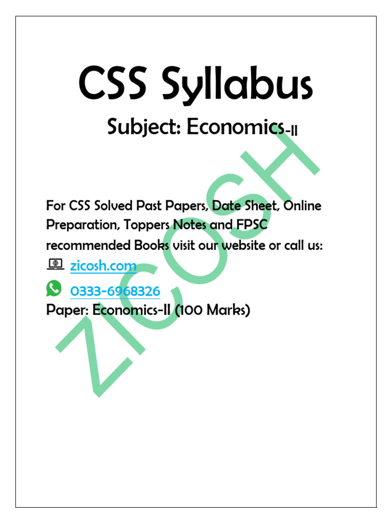 CSS Economics-II Syllabus Overview | PDF | Redistribution Of Income And ...