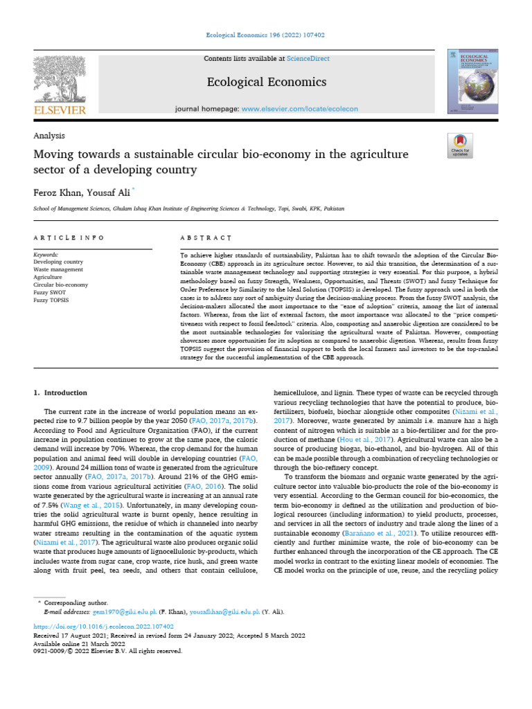 Moving Towards A Sustainable Circular Bio-Economy in The Agriculture ...