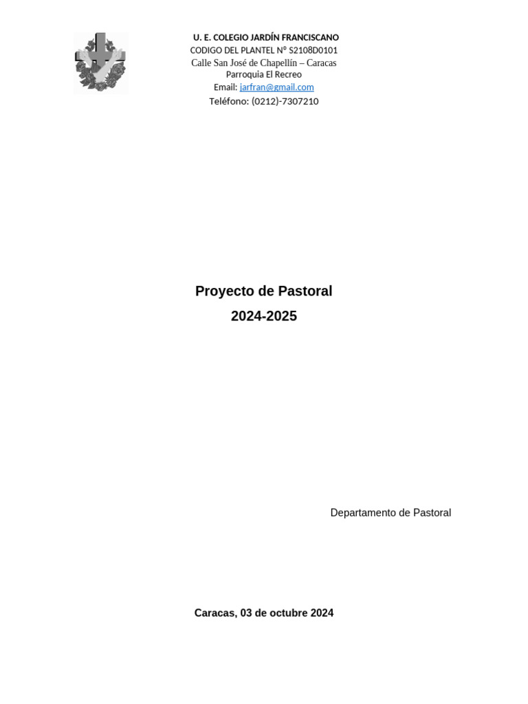 Proyecto Pastoral 2024-2025 Jardín Franciscano | PDF | María, madre de ...