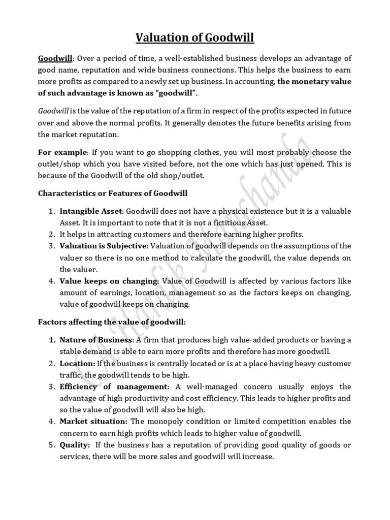 Goodwill - One Shot Revision | PDF | Goodwill (Accounting) | Expense