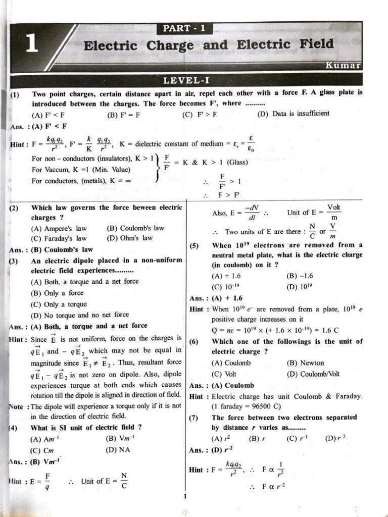 CHAP 1 Electric Charge & Fields GujCET | PDF