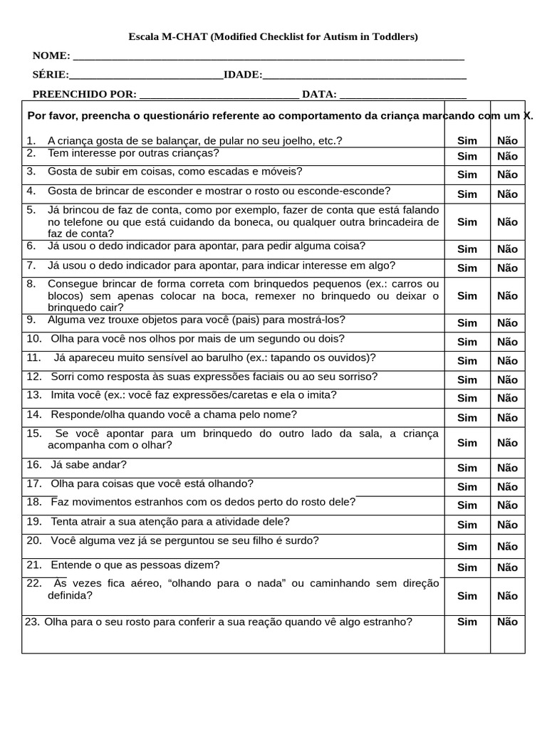Questionário M-CHAT para Comportamento Infantil | PDF | Brinquedos