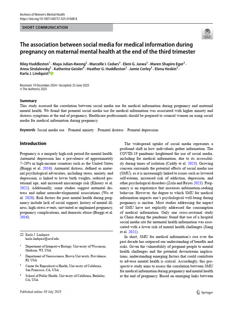 Social Media Use and Maternal Mental Health | PDF | Pregnancy | Medical ...