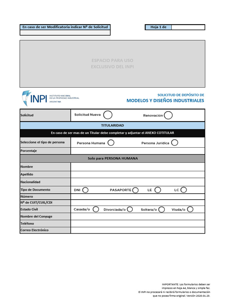 Solicitud de Depósito de Diseños INPI | PDF | Documento | Argentina