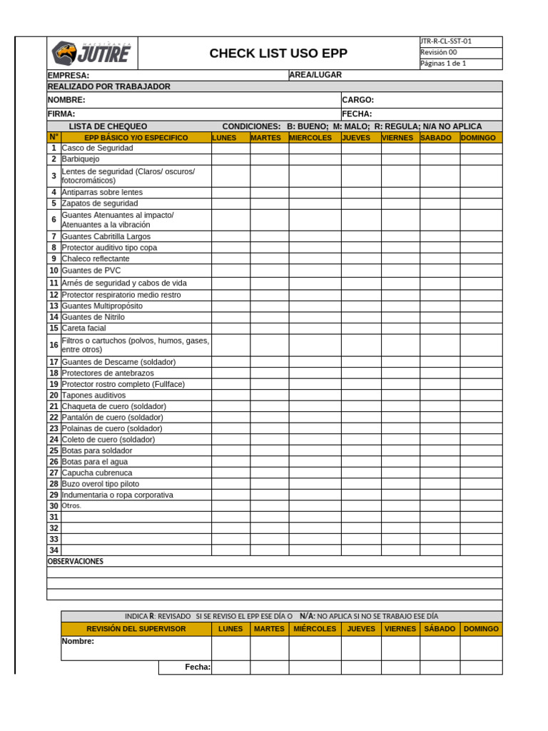 JTR-R-CL-SST-01 Check List Epp | PDF
