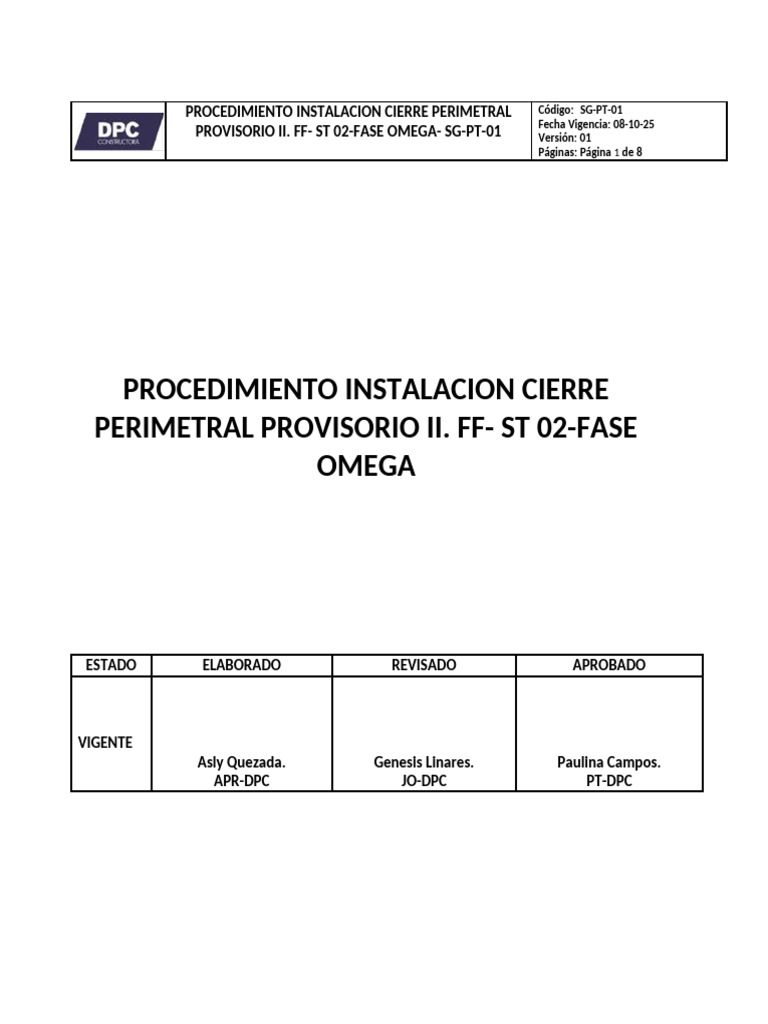 Procedimiento Instalación Cierre Perimetral | PDF
