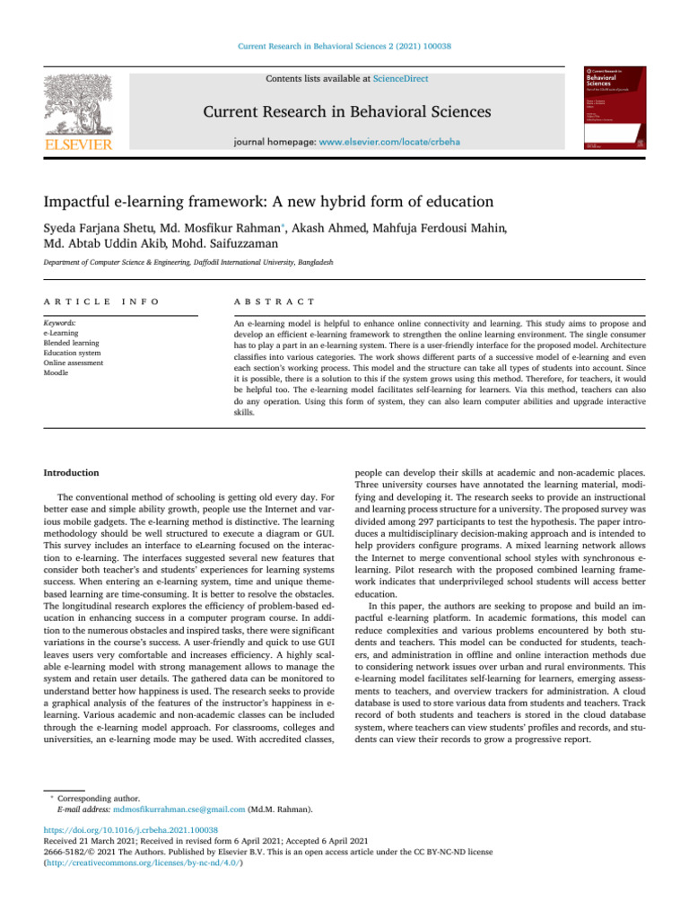 Impactful E-Learning Framework - A New Hybrid Form of Education | PDF ...