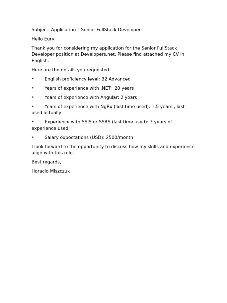 Senior FullStack Developer Application | PDF