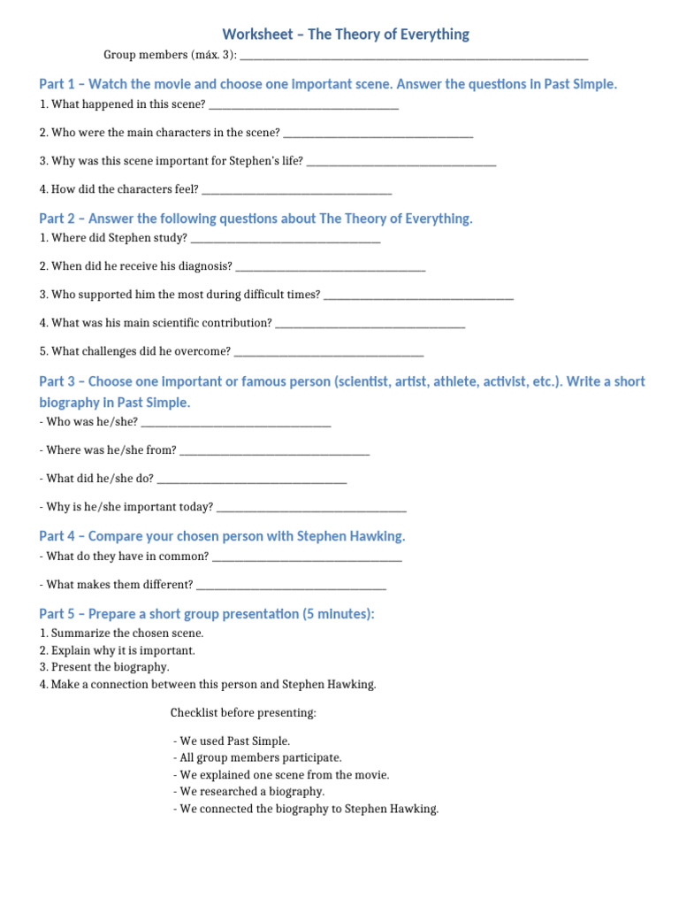 Worksheet on The Theory of Everything | PDF